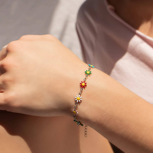 Bracelet Multi Colored Floral Chain