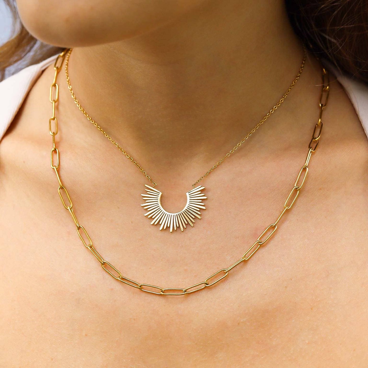 Necklace Layered Paperclip and Loop Chain Charm