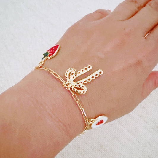 Berry Cute Charm Bracelet – Strawberry, Bow & Heart