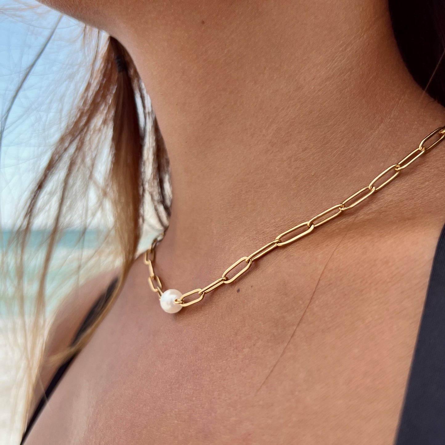 Ncklace Paperclip With Pearl