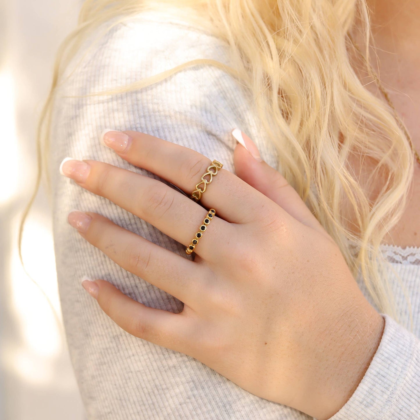 Ring Beaded Stainless Steel CZ Stacking