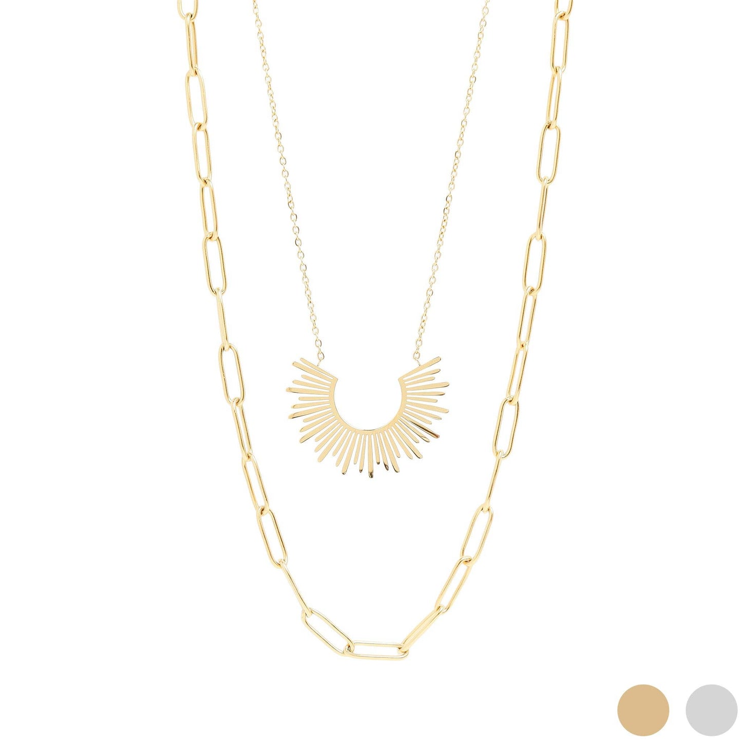 Necklace Layered Paperclip and Loop Chain Charm