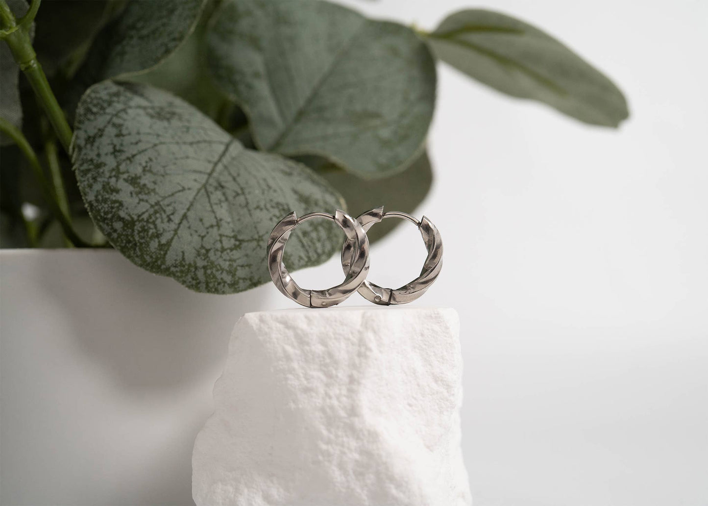 Earrings Huggie Textured Twisted Hoop