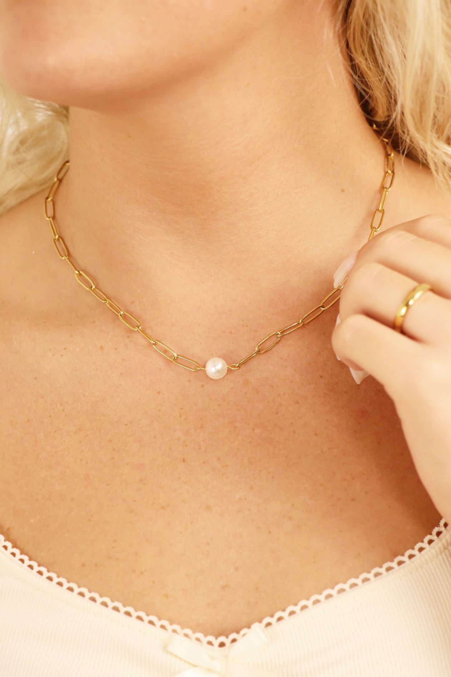 Ncklace Paperclip With Pearl