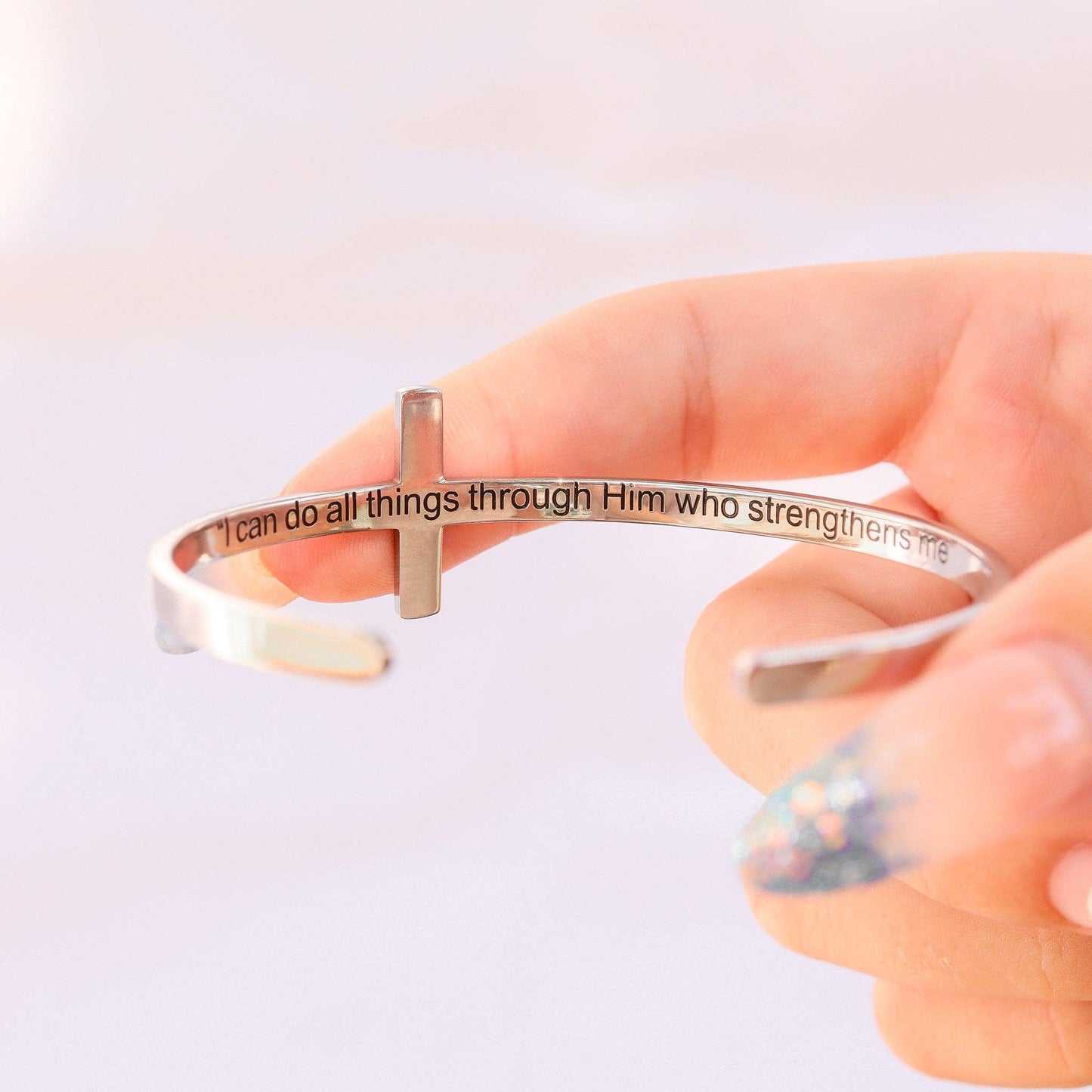 Bracelet Cross Cuff with Christian Scripture Philippians 4:13