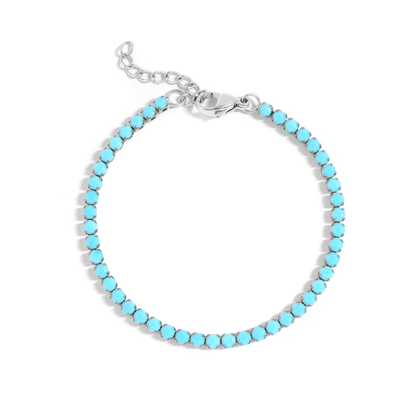 Bracelet Stainless Steel Turquoise Rhinestone Tennis Chain