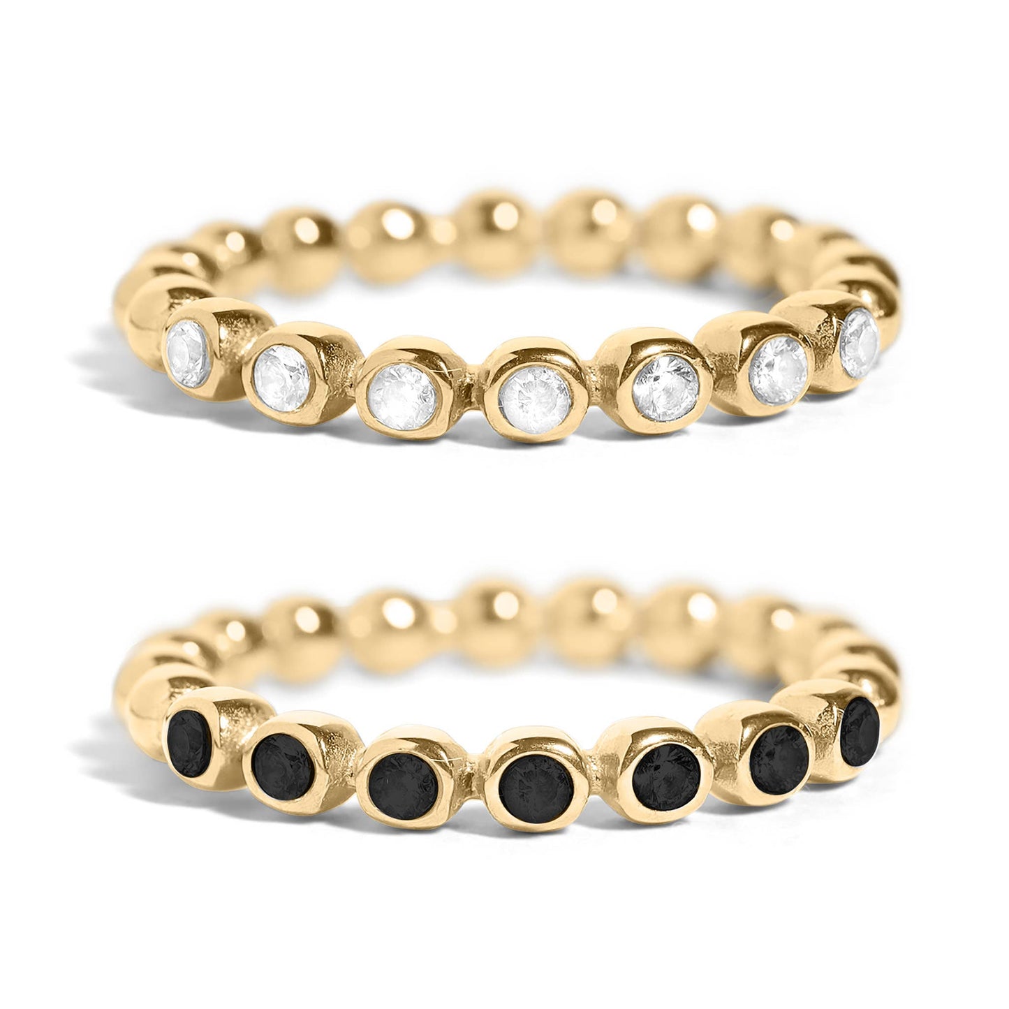 Ring Beaded Stainless Steel CZ Stacking