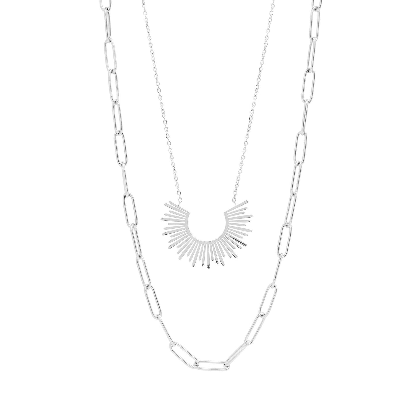 Necklace Layered Paperclip and Loop Chain Charm