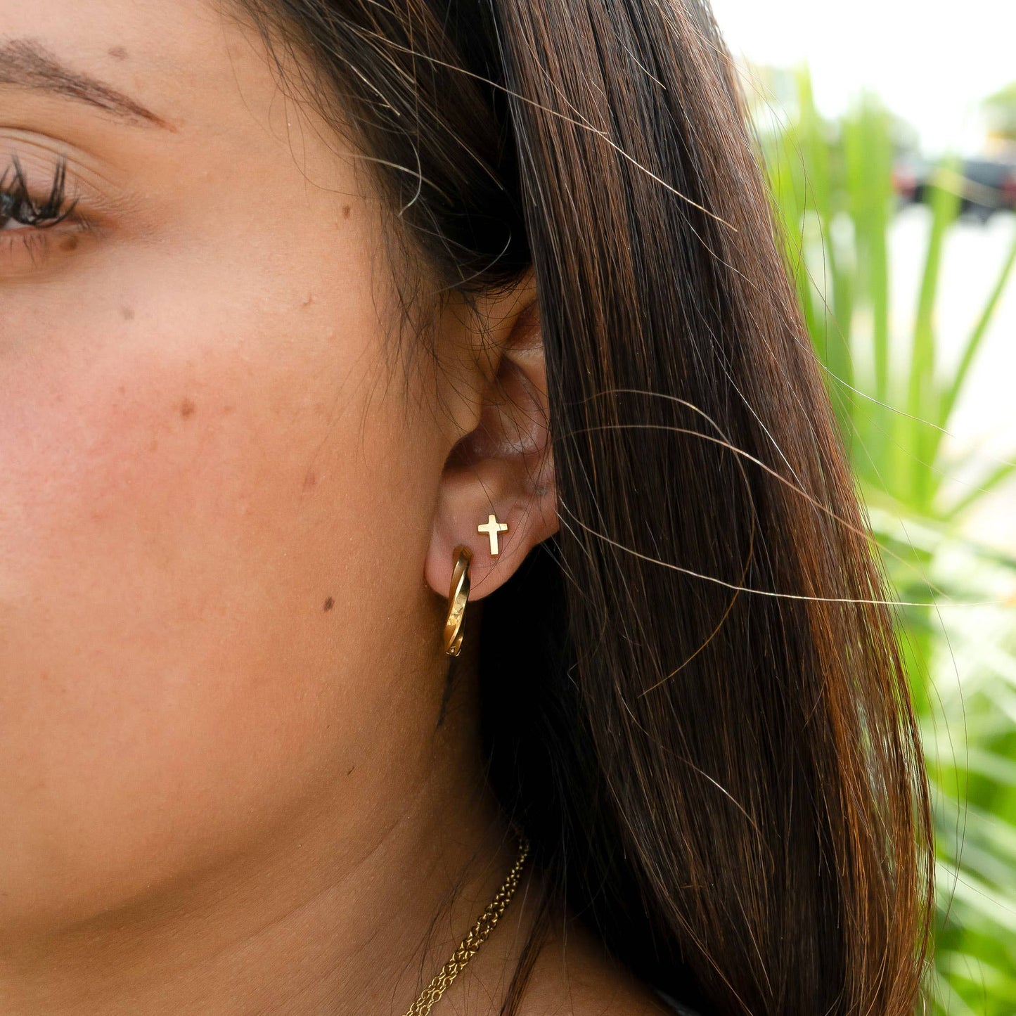 Earrings Huggie Textured Twisted Hoop
