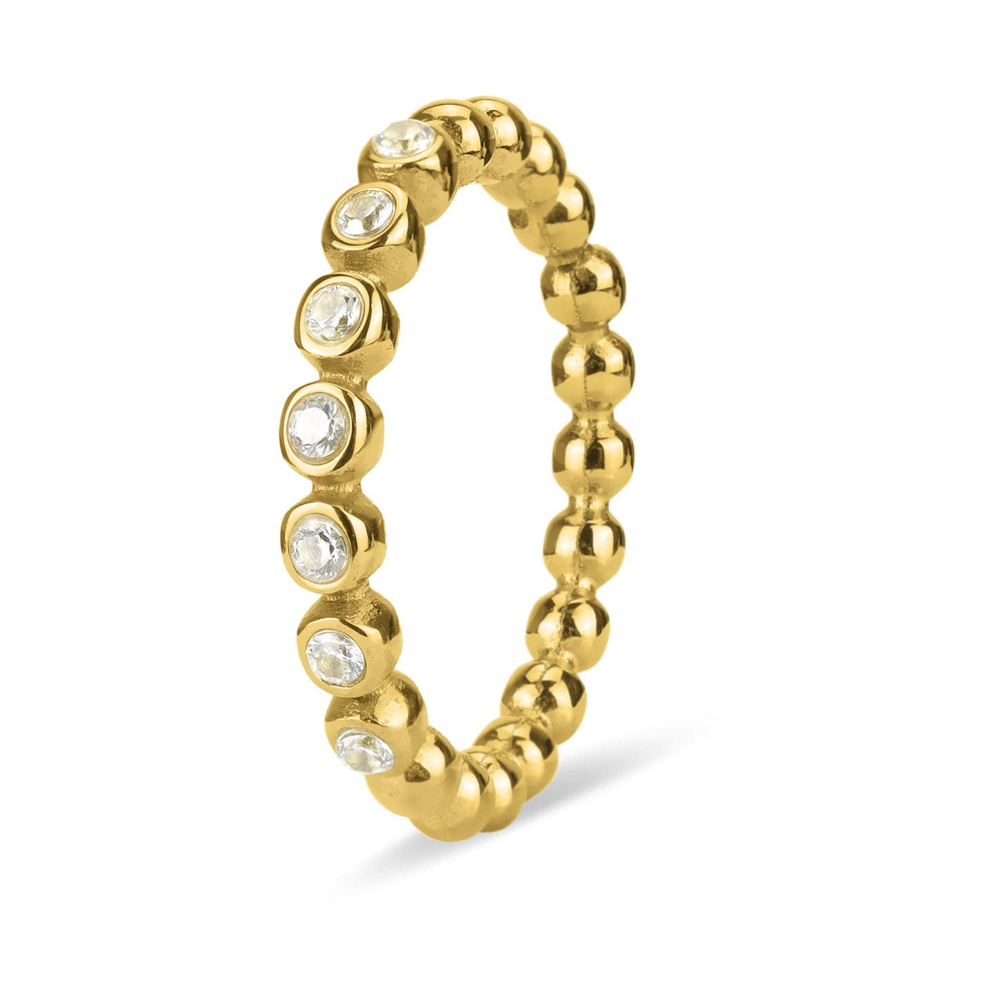 Ring Beaded Stainless Steel CZ Stacking