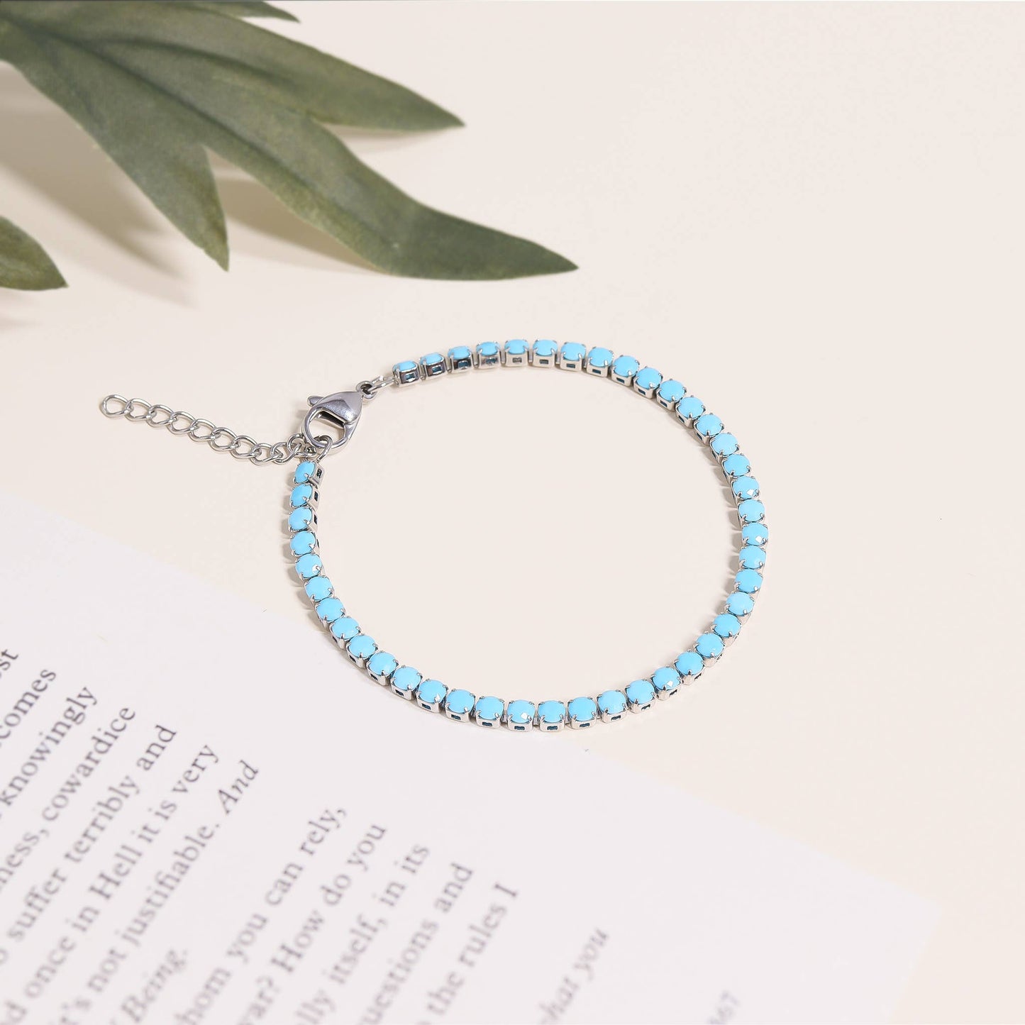 Bracelet Stainless Steel Turquoise Rhinestone Tennis Chain