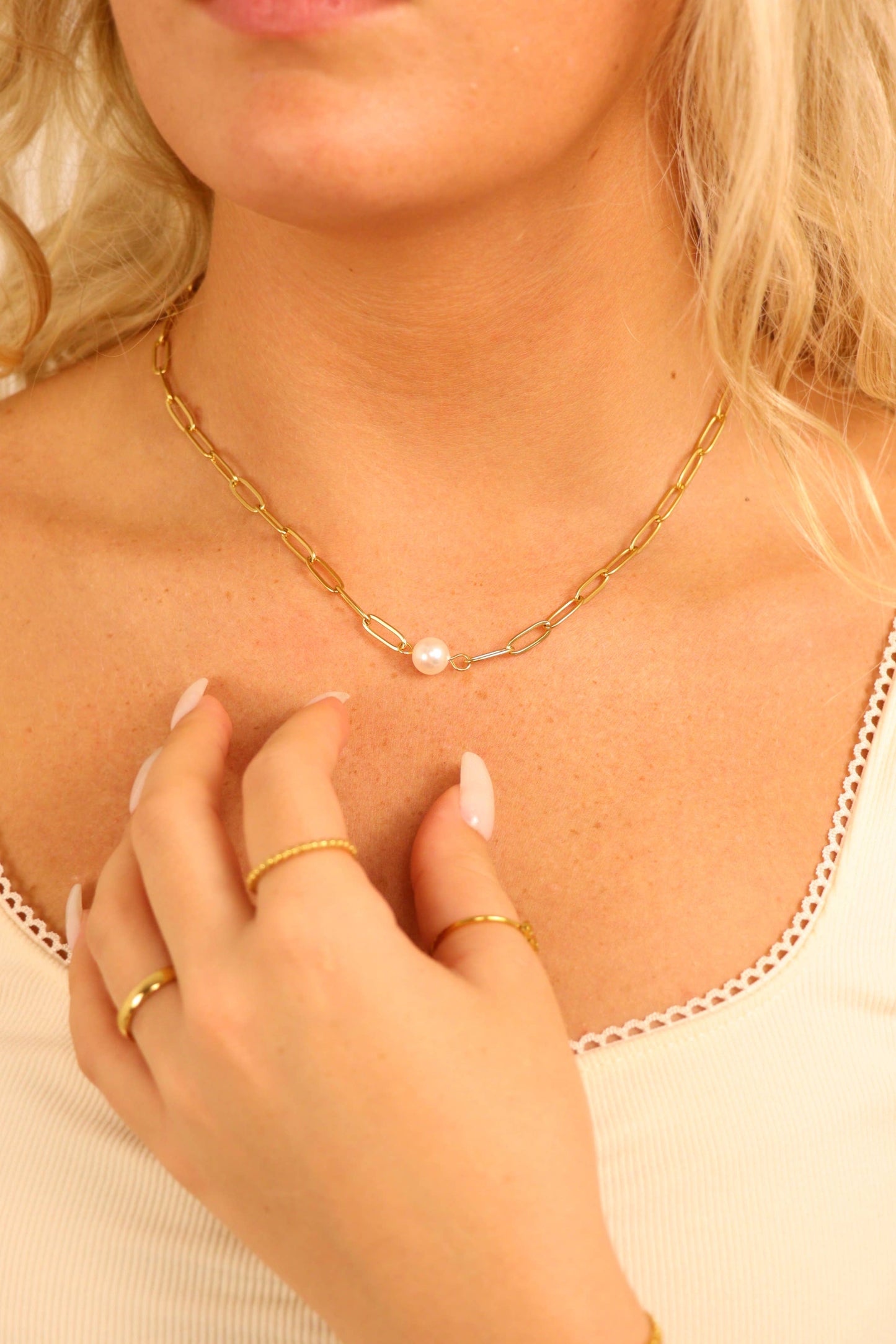 Ncklace Paperclip With Pearl