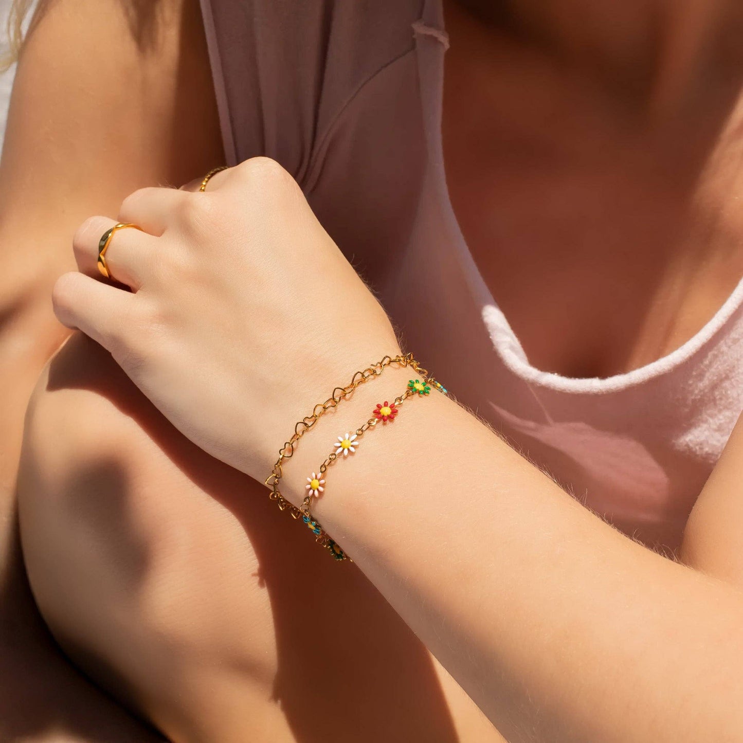 Bracelet Multi Colored Floral Chain