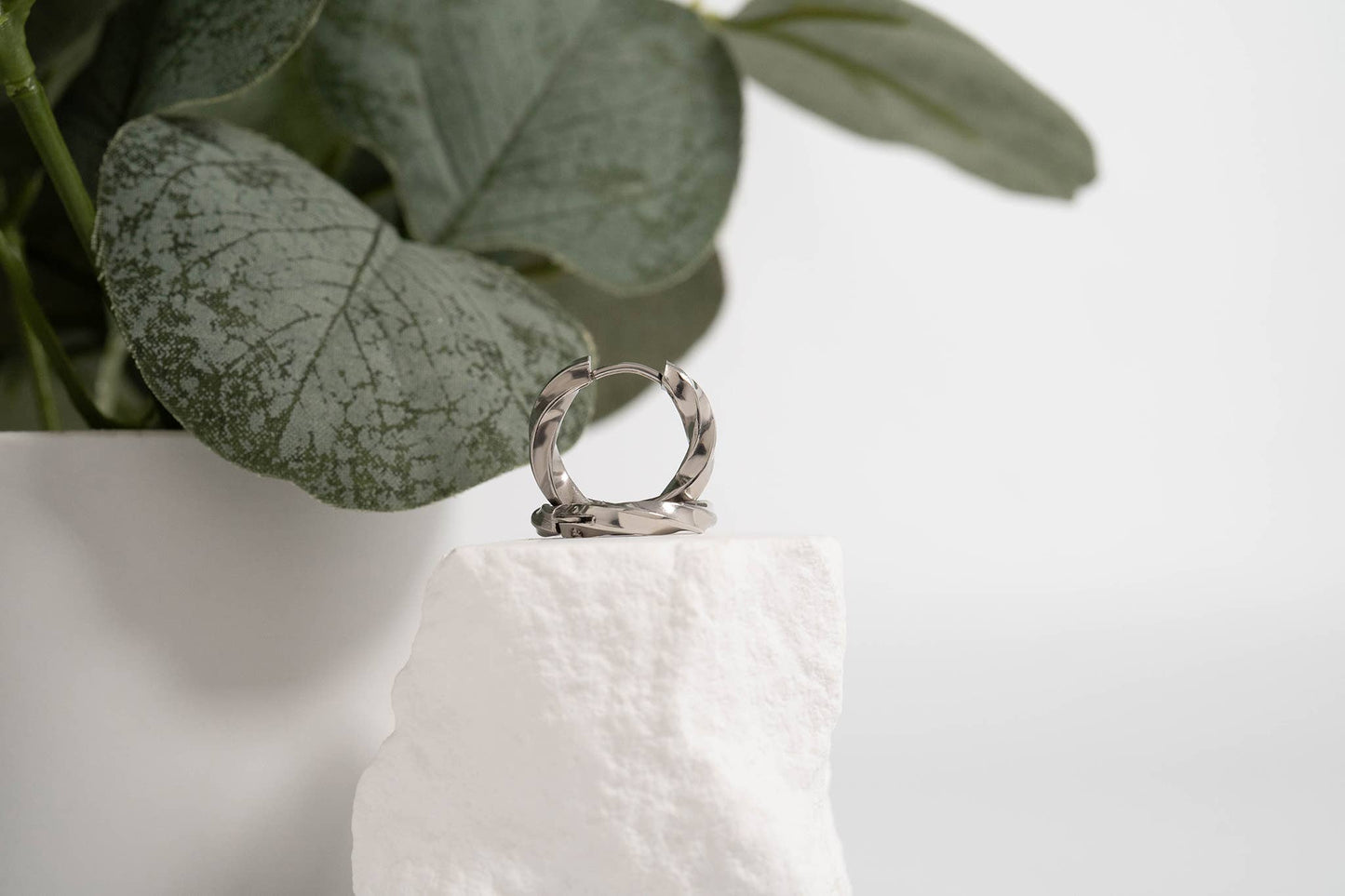 Earrings Huggie Textured Twisted Hoop