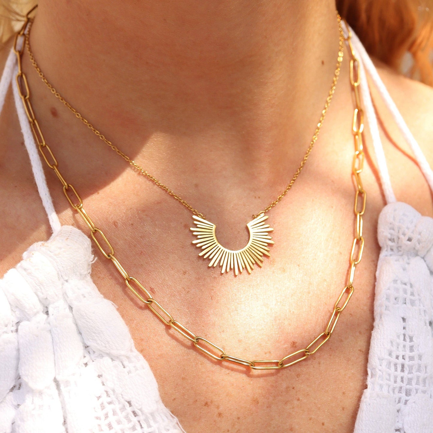 Necklace Layered Paperclip and Loop Chain Charm